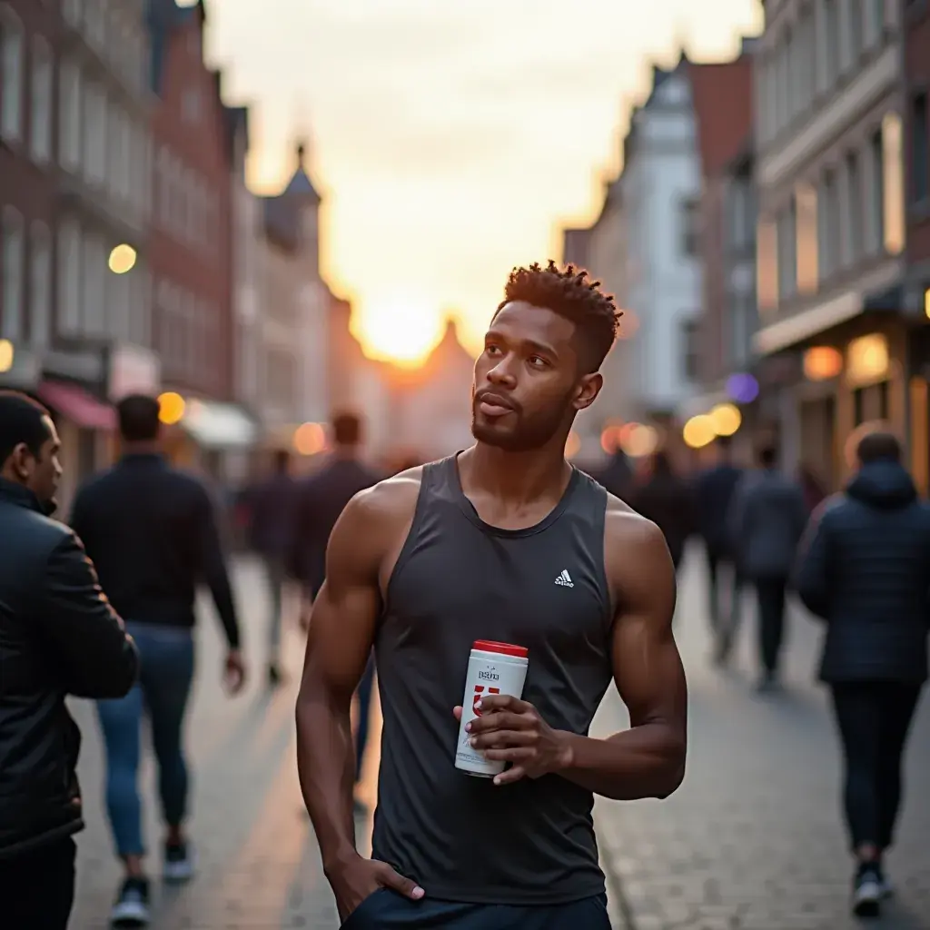 Un sportif buvant du thé après l'entraînement pour récupérer.